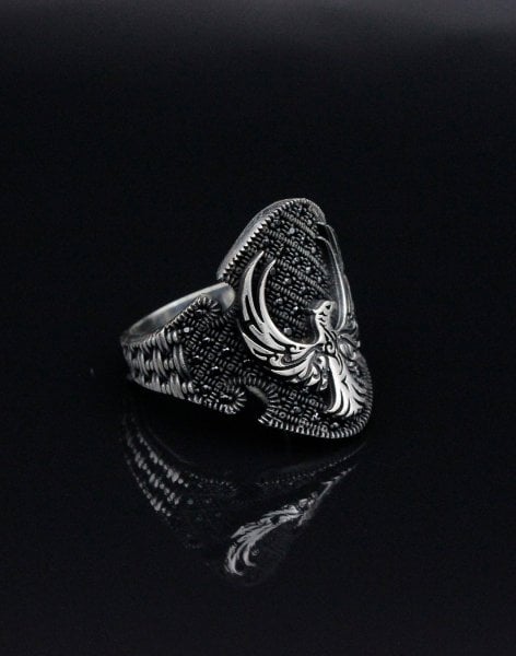 Anka Kuşu Desenli Gümüş Erkek Yüzüğü