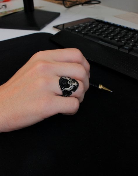 Anka Kuşu Desenli Gümüş Erkek Yüzüğü