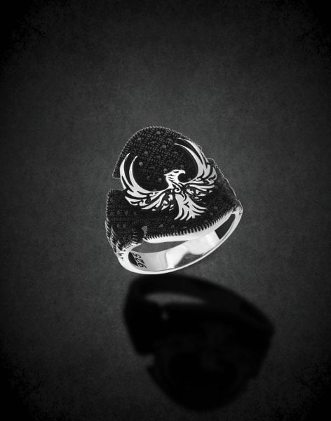 Anka Kuşu Desenli Gümüş Erkek Yüzüğü