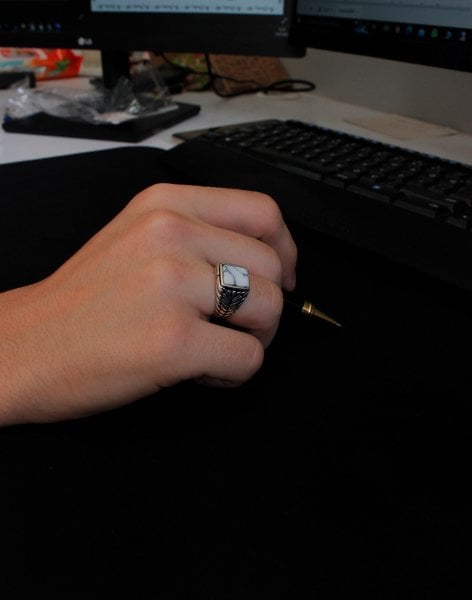 Sedef Taşlı Gümüş Erkek Yüzüğü