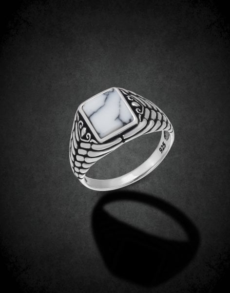 Sedef Taşlı Gümüş Erkek Yüzüğü