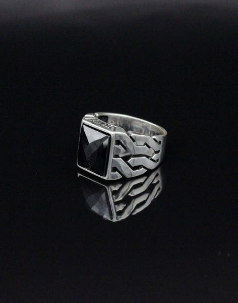 Siyah Oniks Taşlı Gümüş Erkek Yüzüğü