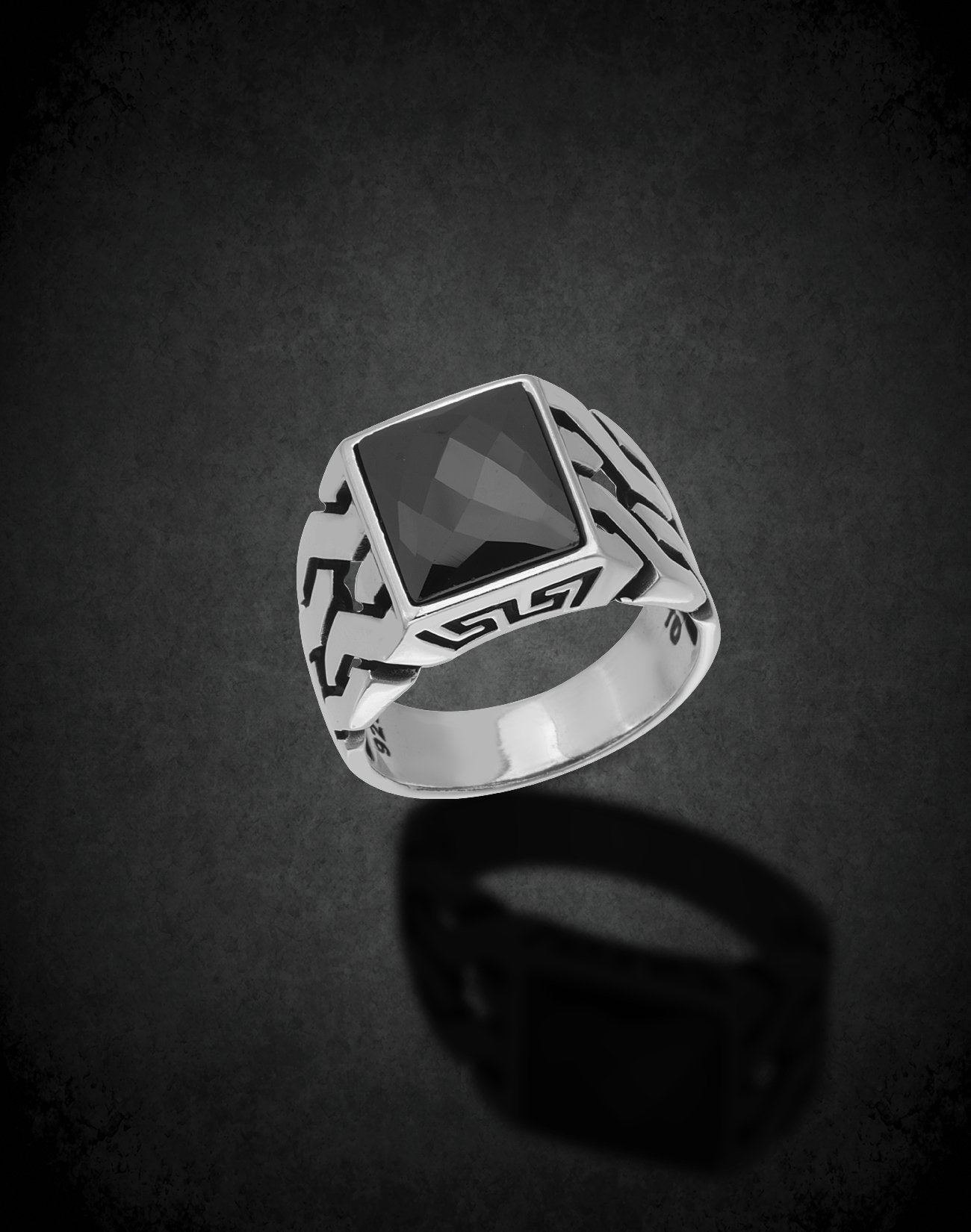 Siyah Oniks Taşlı Gümüş Erkek Yüzüğü