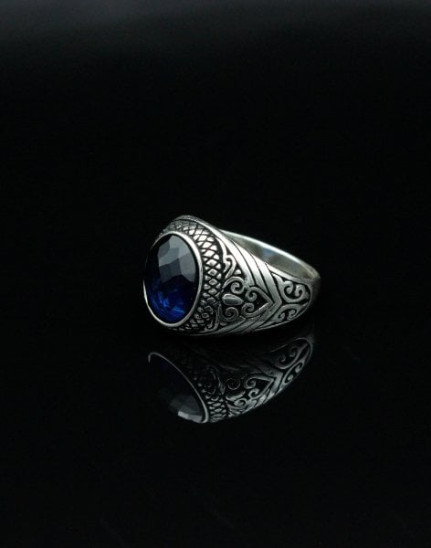 Safir Oniks Taşlı Gümüş Erkek Yüzüğü