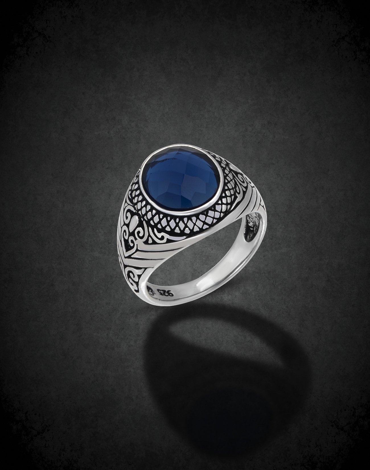 Safir Oniks Taşlı Gümüş Erkek Yüzüğü