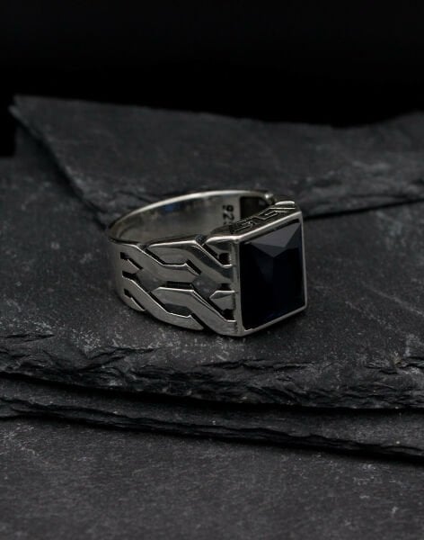 Mavi Oniks Taşlı Gümüş Erkek Yüzüğü