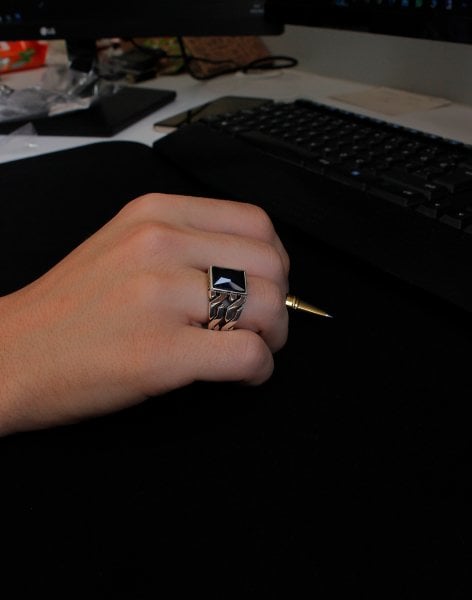 Mavi Oniks Taşlı Gümüş Erkek Yüzüğü