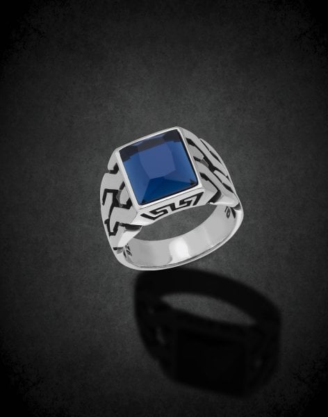 Mavi Oniks Taşlı Gümüş Erkek Yüzüğü