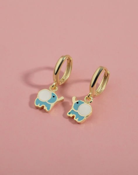 925 Ayar Gümüş Mineli Sevimli Fil Çocuk Küpesi