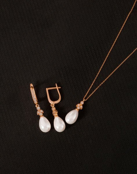 925 Ayar Gümüş Ay Işığı Damla İnci Set