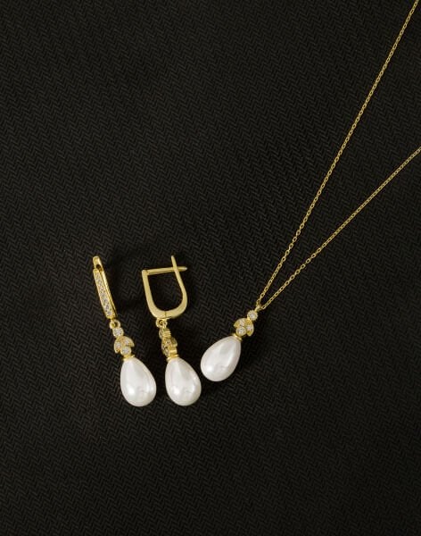 925 Ayar Gümüş Ay Işığı Damla İnci Set