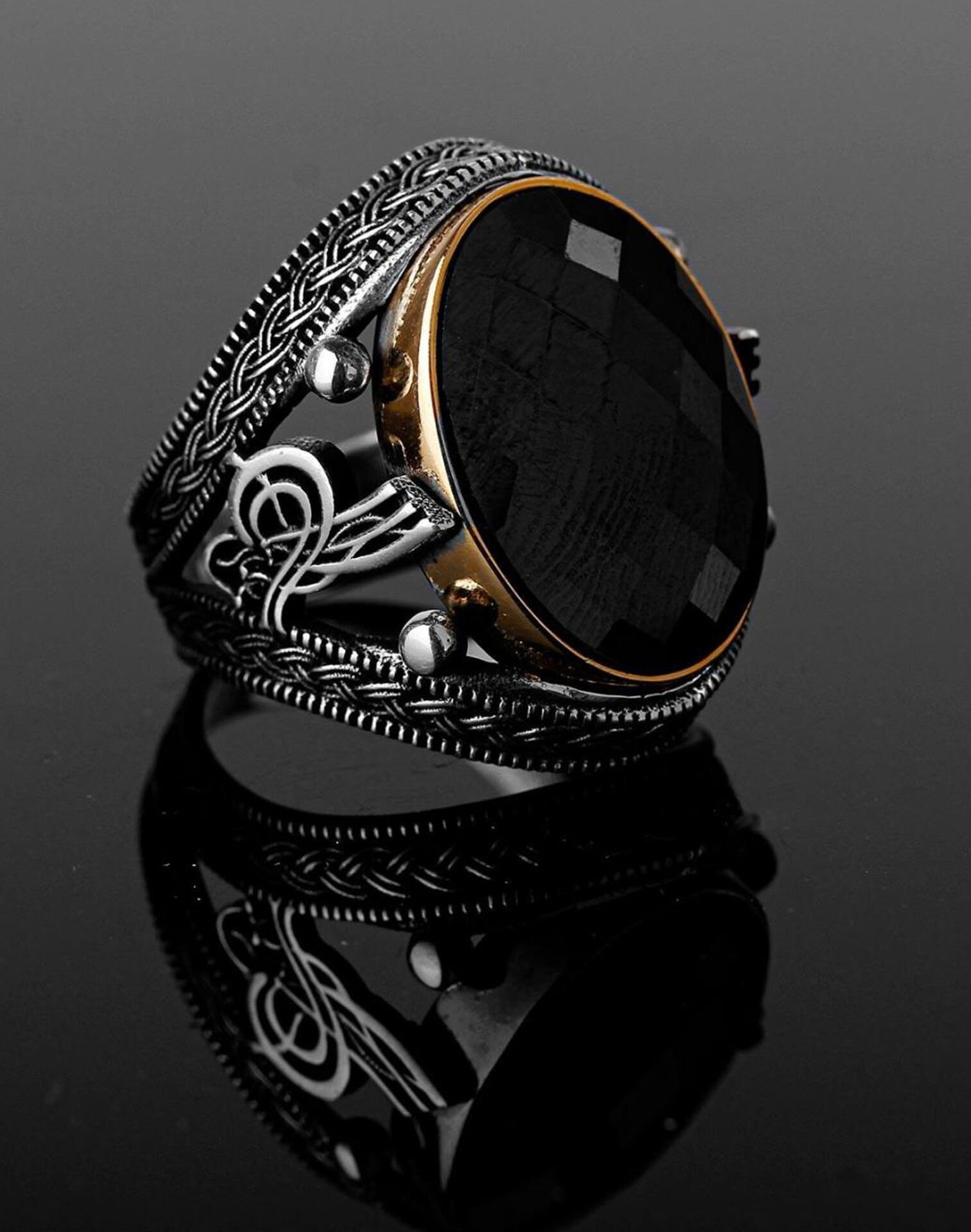 925 Ayar Gümüş Tuğra Desenli Erkek Yüzüğü