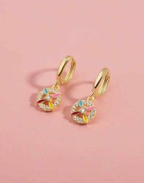 925 Ayar Gümüş Mineli Şans Çiçeği Sallantılı Çocuk Küpesi