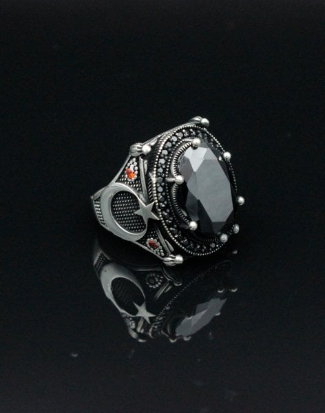 Altı Tırnaklı Ay Yıldız Gümüş Erkek Yüzüğü