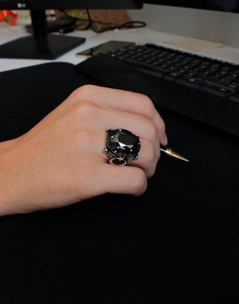 Altı Tırnaklı Ay Yıldız Gümüş Erkek Yüzüğü