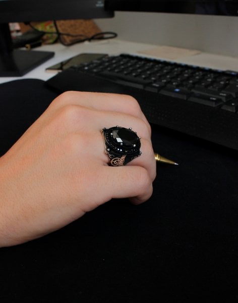 Tuğralı Siyah Gümüş Erkek Yüzüğü