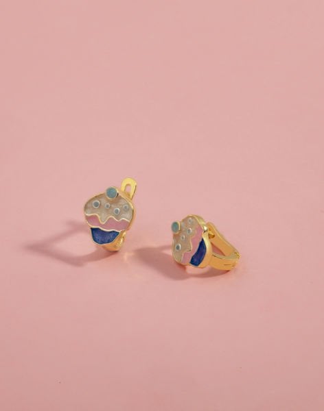 925 Ayar Gümüş Mineli Minik Cupcake Figürlü Çocuk Küpesi