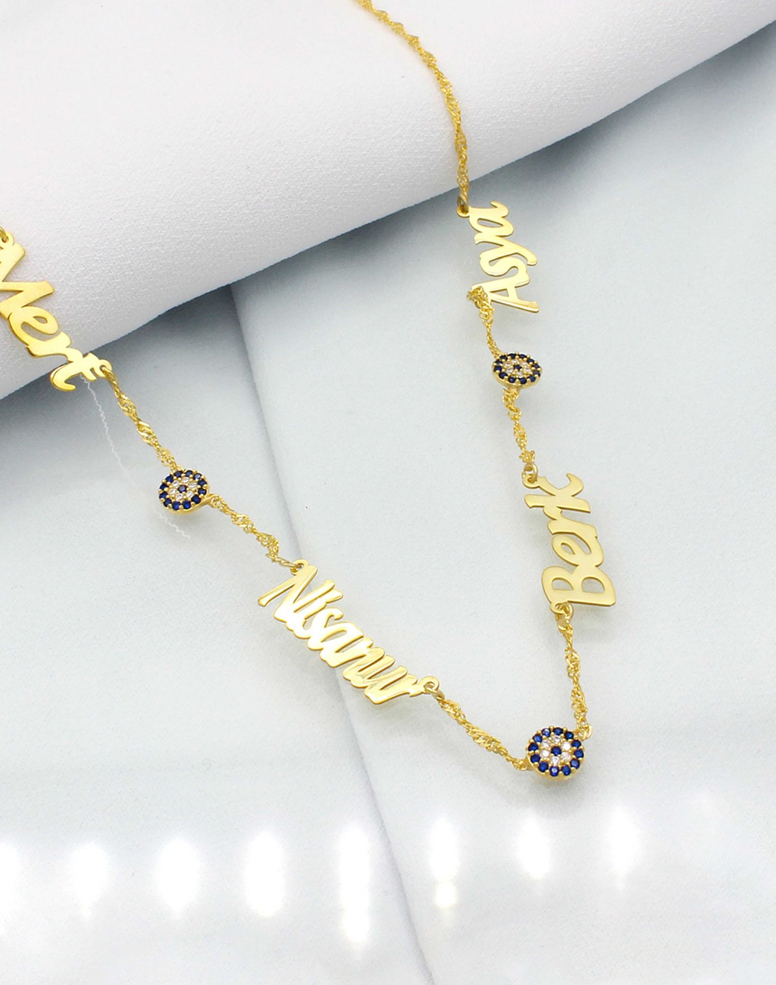 925 Ayar Gümüş Nazarlı Dört İsimli Kolye