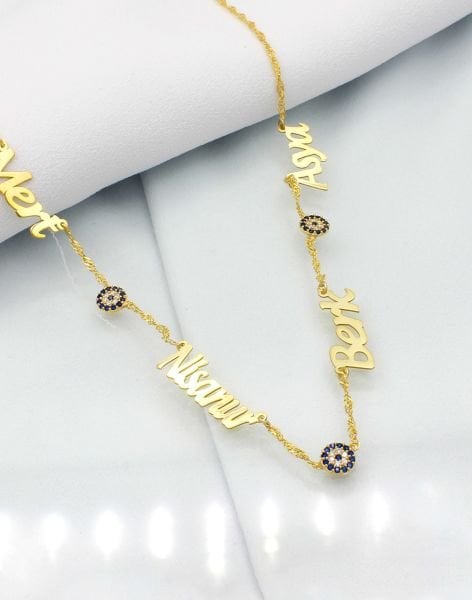 925 Ayar Gümüş Nazarlı Dört İsimli Kolye