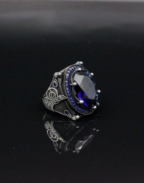 Tuğralı Mavi Gümüş Erkek Yüzüğü