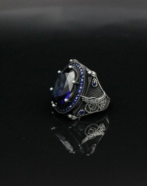 Tuğralı Mavi Gümüş Erkek Yüzüğü