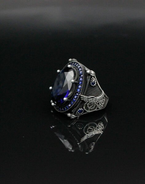 Tuğralı Mavi Gümüş Erkek Yüzüğü