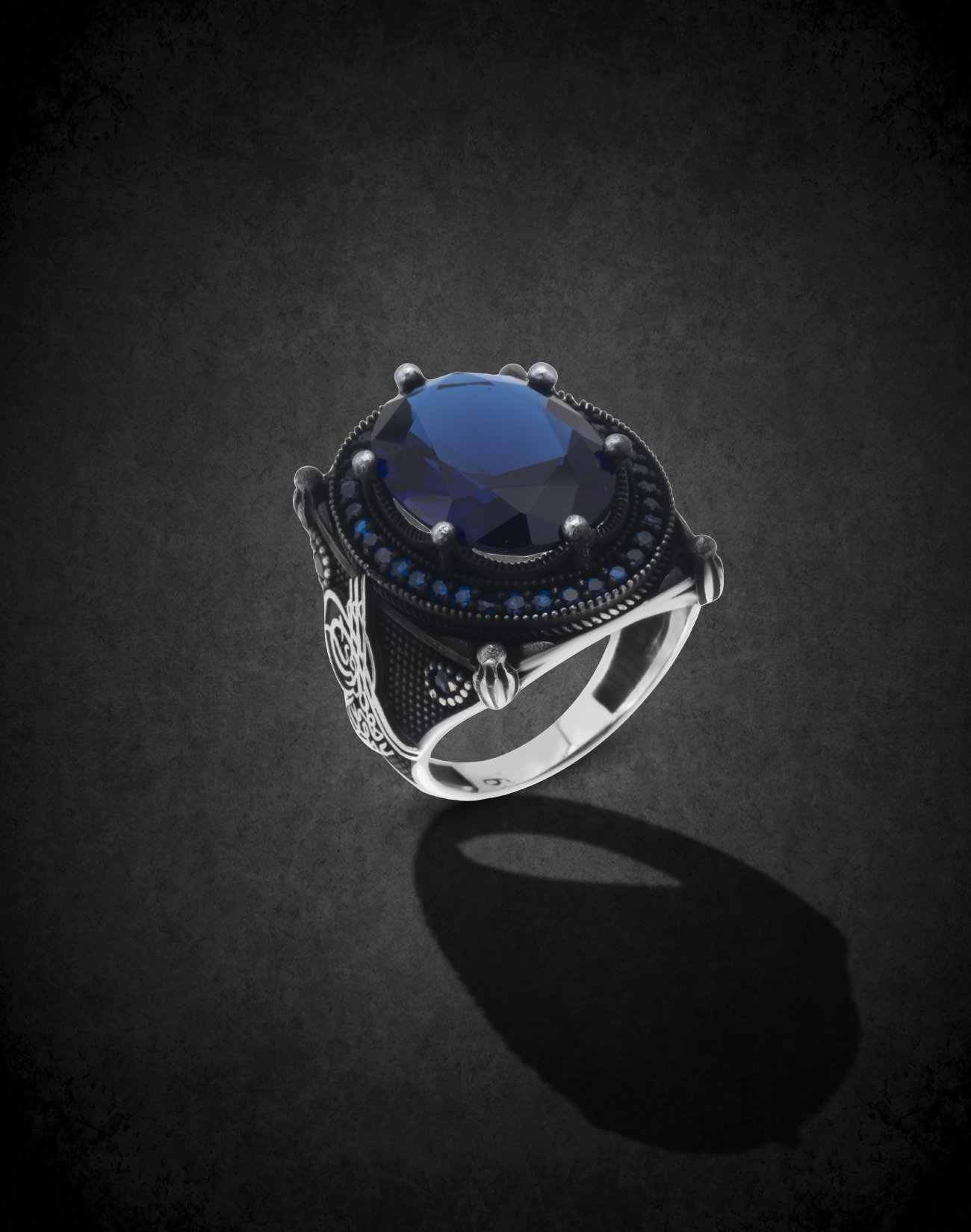 Tuğralı Mavi Gümüş Erkek Yüzüğü