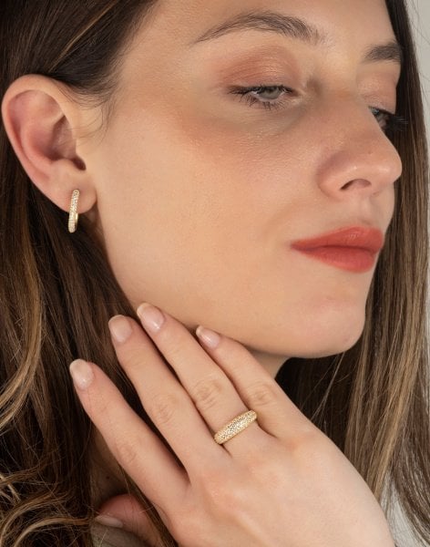 925 Ayar Gümüş Tam Tur Modeli Yüzük ve Küpe Kombin