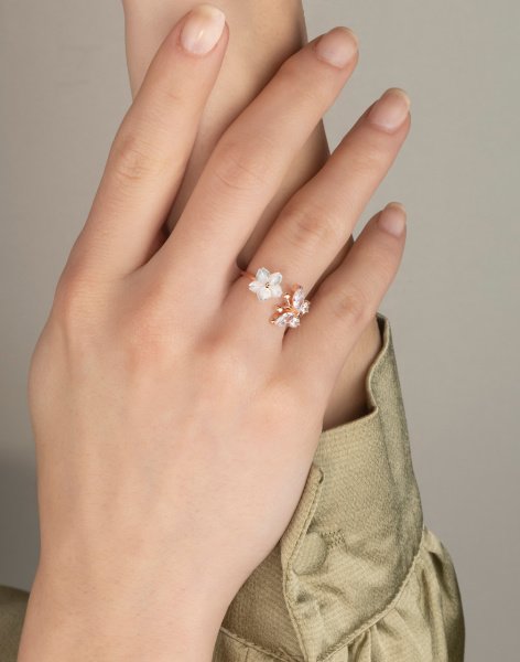 925 Ayar Gümüş Sedef Aşk Çiçeği Kolye ve Yüzük Kombin