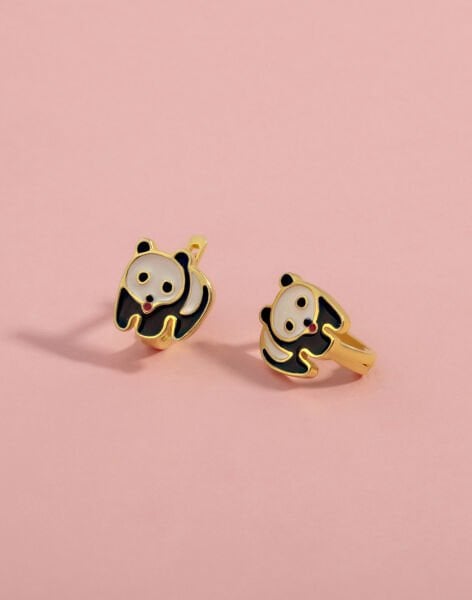 925 Ayar Gümüş Mineli Panda Çocuk Küpesi