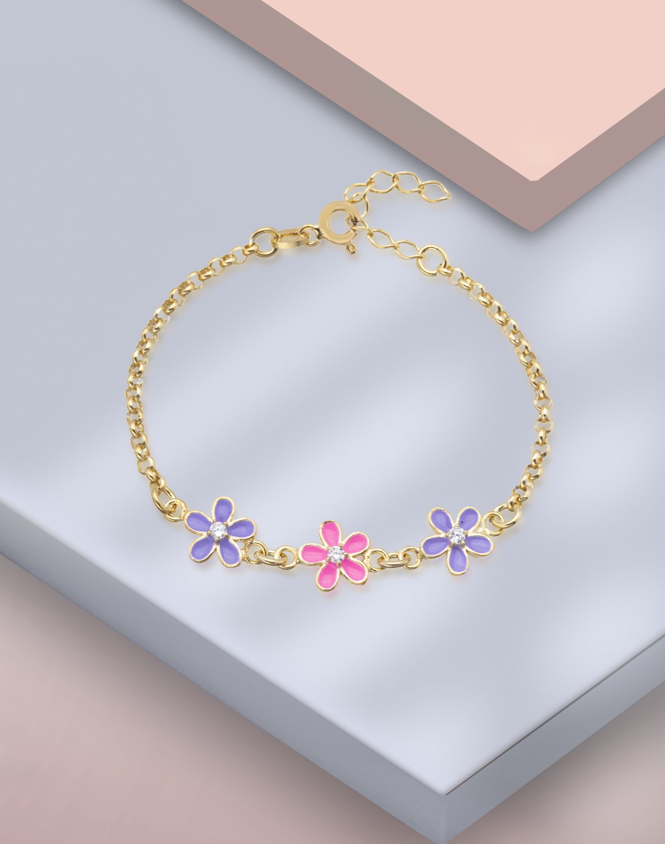 Gümüş Üç Papatyalı Çocuk Bilekliği