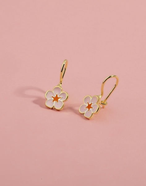 925 Ayar Gümüş Mineli Manolya Çiçeği Çocuk Küpesi