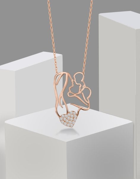 Anneler Gününe Özel Işıklı Kutuda 925 Ayar Gümüş Anne Bebek Kolye