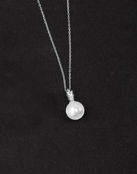 925 Ayar Gümüş Zirkon Taşlı Zarif Küre İnci Kolye