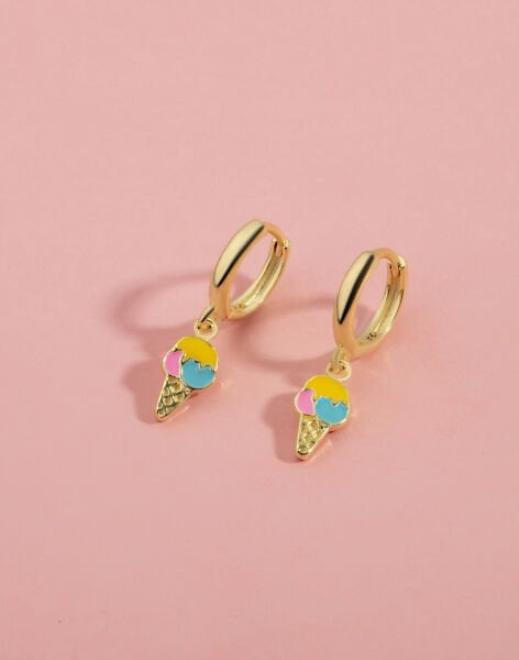 925 Ayar Gümüş Mineli Dondurma Figür Sallantılı Çocuk Küpesi