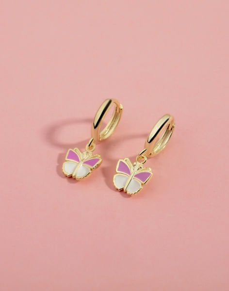 925 Ayar Gümüş Mineli Kelebek Sallantılı Çocuk Küpesi