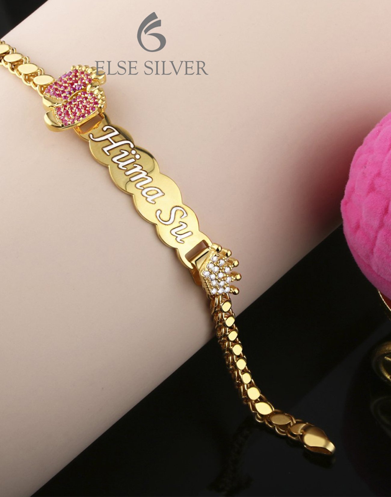 Taç ve Ayak Figürlü Pullu Zincir Gümüş Bileklik