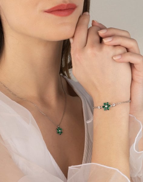 925 Ayar Gümüş Bahar Çiçeği Kolye ve Bileklik Kombin