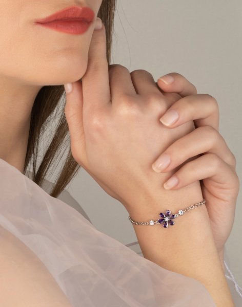 925 Ayar Gümüş Bahar Çiçeği Kolye ve Bileklik Kombin MOR