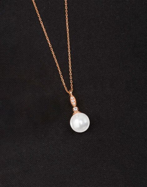925 Ayar Gümüş Elegance Küre İnci Kolye Rose Kaplama