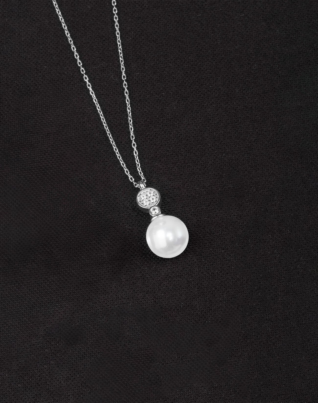 925 Ayar Gümüş Minimal Taşlı Küre İnci Kolye
