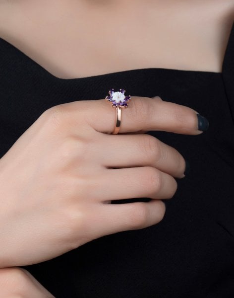 925 Ayar Gümüş Sedefli Mor Lotus Çiçeği Takı Seti