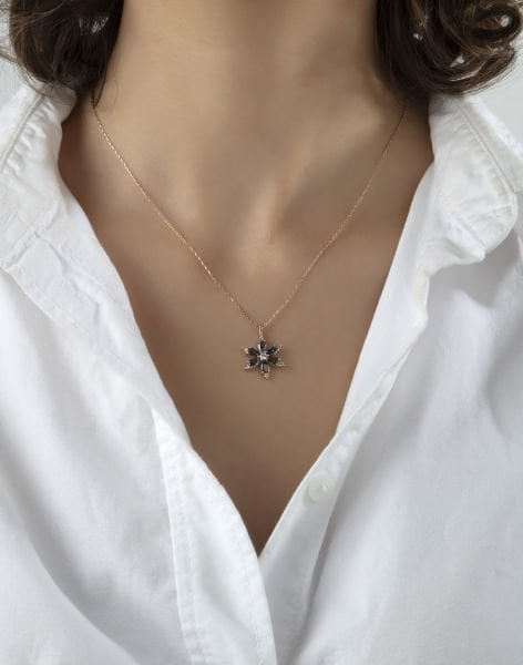 Gümüş Nergis Çiçeği Kolye MAVİ