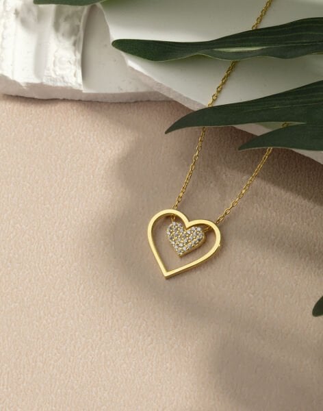 Sonsuz Aşkın Kalbi Gümüş Kolye 14 Ayar Altın Kaplama