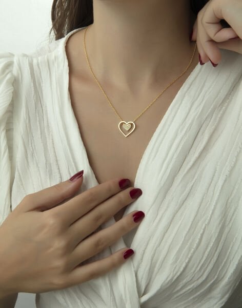 Sonsuz Aşkın Kalbi Gümüş Kolye 14 Ayar Altın Kaplama