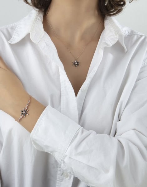 Gümüş Nergis Çiçeği Takı Seti MİSTİK TOPAZ