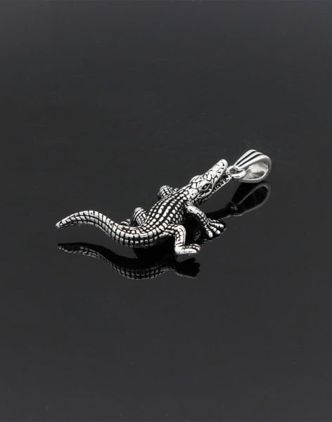 Timsah Figürlü Gümüş Erkek Kolye