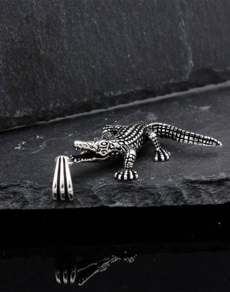 Timsah Figürlü Gümüş Erkek Kolye