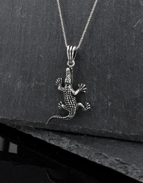 Timsah Figürlü Gümüş Erkek Kolye