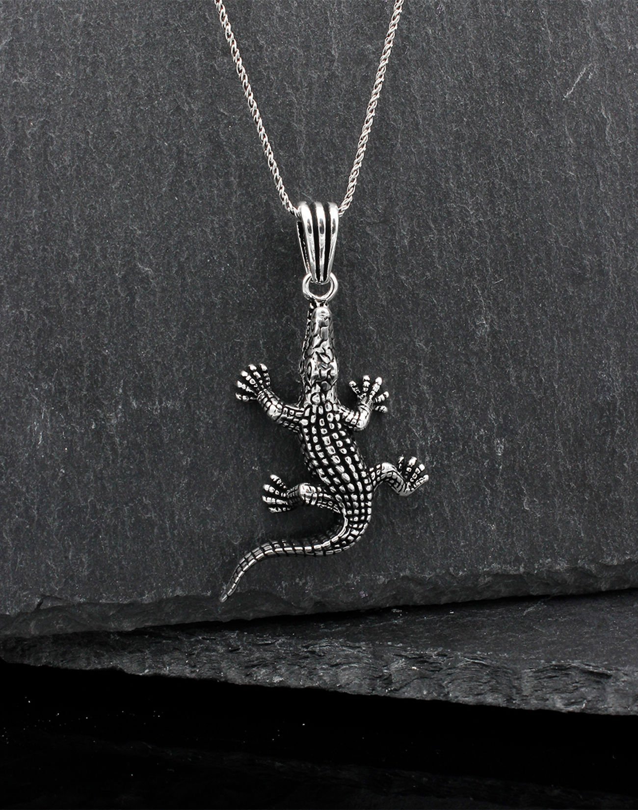 Timsah Figürlü Gümüş Erkek Kolye